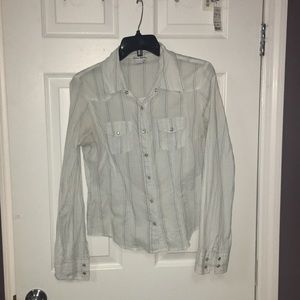 Blue and White Striped Button Down Shirt